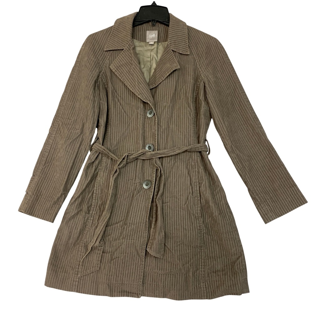J. Jill Corduroy Trench Coat Jacket Women's XS Brown 100% Cotton Belted